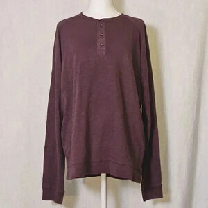 Vince Mens Crew Neck Long Sleeve Henley  Pullover Shirt Burgundy Sz L
